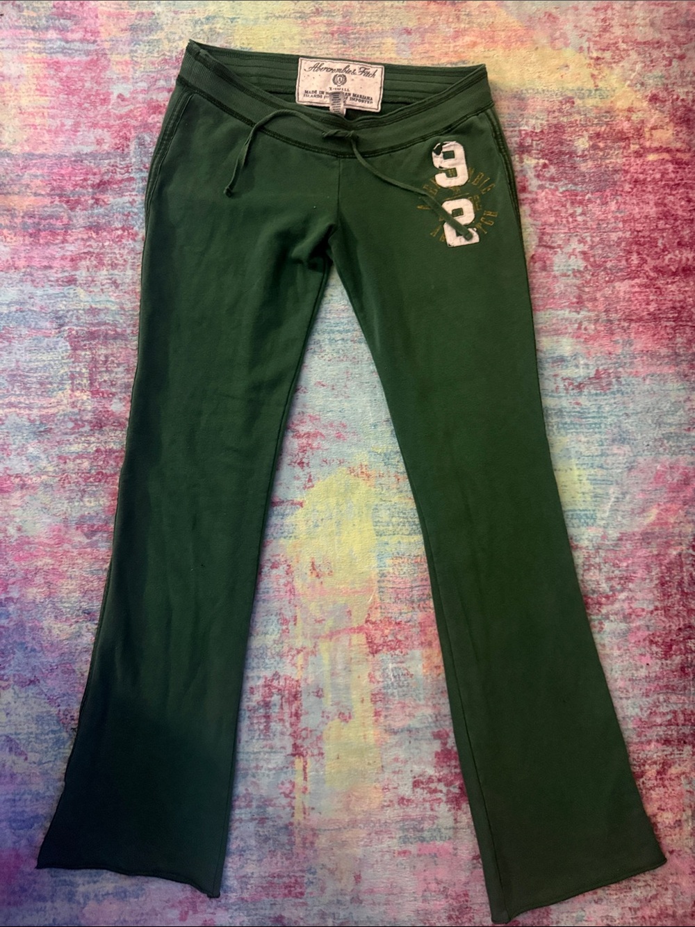 abercrombie kids dark green pull-on joggers with logo